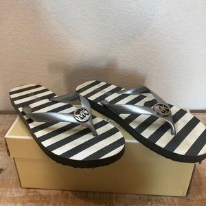 Cream and Silver Michael Kors Flip Flops
